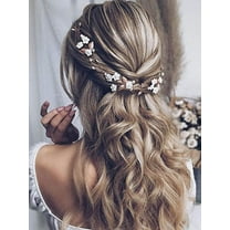 Bride Flower Wedding Hair Vine Bridal Pearl Hair Piece Leaf Hair Accessories for Women and Girls (15.75inch)