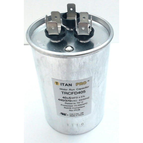 Packard Titan Pro Run Capacitor, Round, 40 5 Mfd, 440-370V, TRCFD405