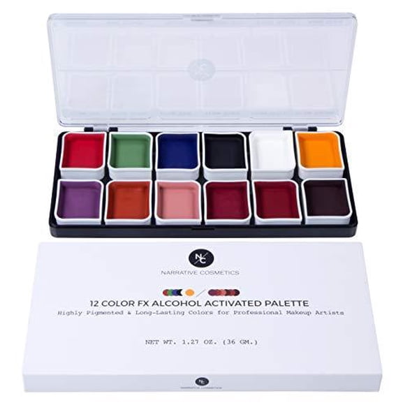 Narrative Cosmetics 12 Color SFX Alcohol Activated Makeup Palette for Special Effects - Waterproof Makeup for Professional Makeup Artists