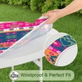 thumbnail image 5 of Fitted Round Table Cover Boho Floral Motif, Elastic Hem for 52-56 Inch Tables, Machine Washable Fabric for Dining Patio Party, 5 of 7