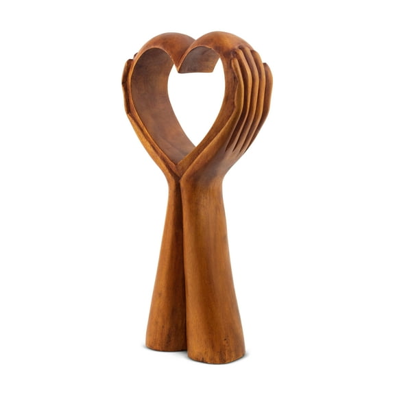 12" Wooden Handmade Abstract Sculpture Statue Handcrafted "Heart in Hand" Gift Art Decorative Home Decor Figurine Accent Decoration Artwork Hand Carved