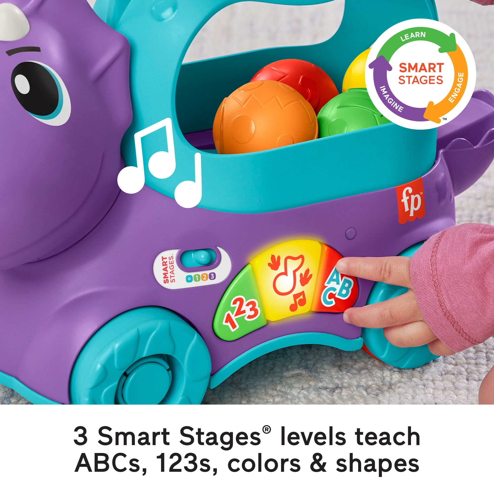 Fisher-Price Poppin’ Triceratops Dinosaur Interactive Musical Learning Toy for Toddlers, 4 Balls
