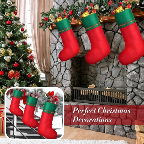 6 Pcs Christmas Stockings Bulk, 9 inch Felt Xmas Stockings Bags Small Christmas Fireplace Hanging Stockings Ornaments for Indoor Outdoor Christmas Holiday Decorations (Christmas Color)
