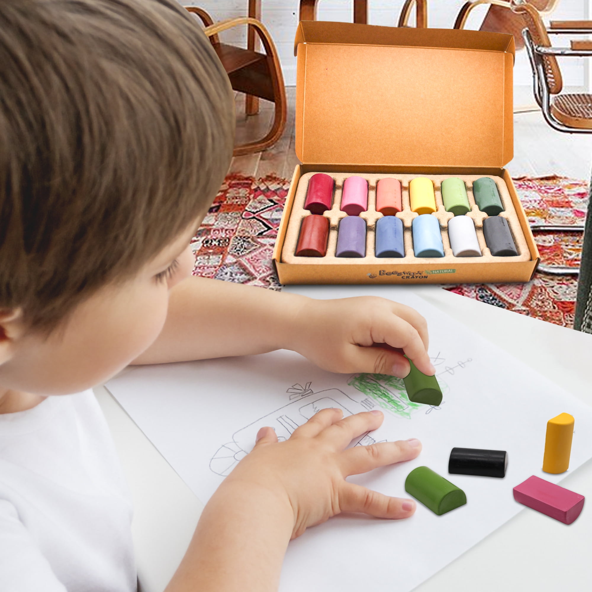 Lucky Art Natural Beeswax Crayon 12 Colors, Toddler Crayons, Non Toxic, Safe for Toddlers, Kids and Children, 12 Piece Count