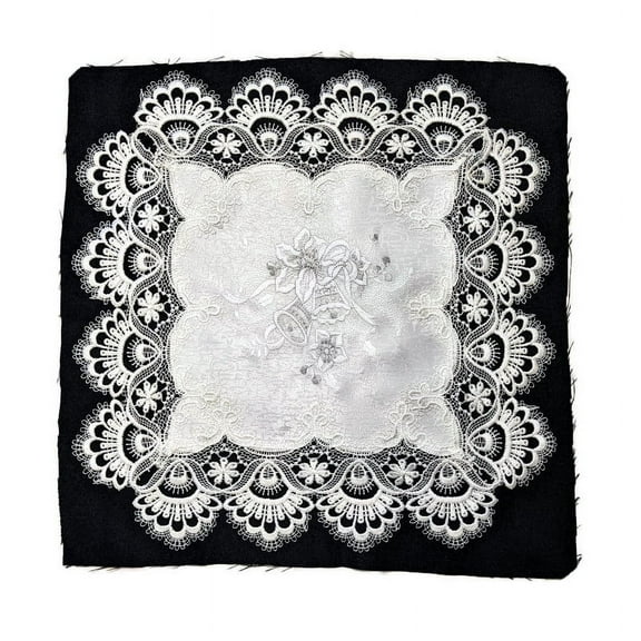 Doily Boutique Christmas Square Doily with White Candles and Lace on Antique White Fabric Size 13 inches