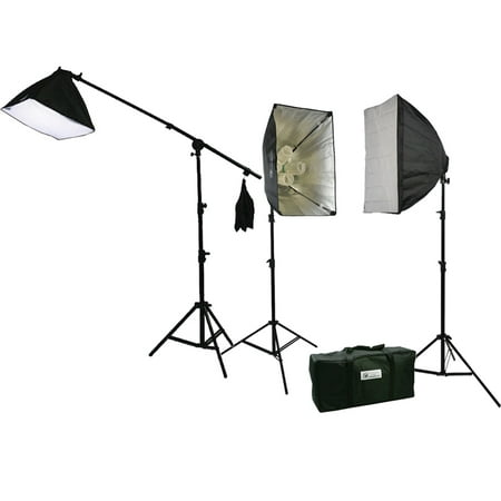 ePhoto 3200 Watt Continuous Photography Video Studio 3 Softbox Boom Stand Digital video Hair Lighting Kit