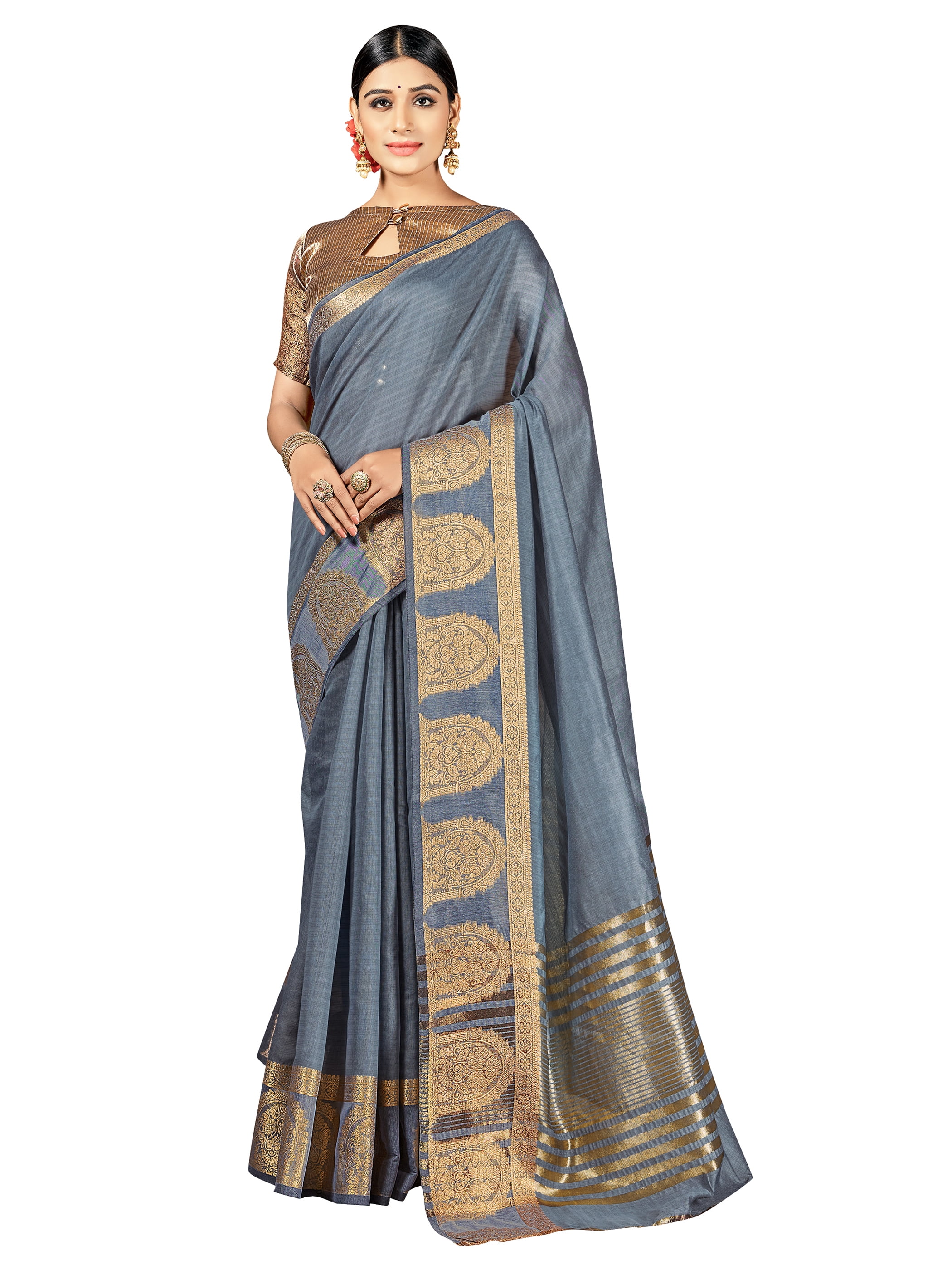 Sarees For Women Indian Diwali Bollywood Cotton Art Silk Saree Woven Gift  Sari & Unstitched Blouse - Walmart.com