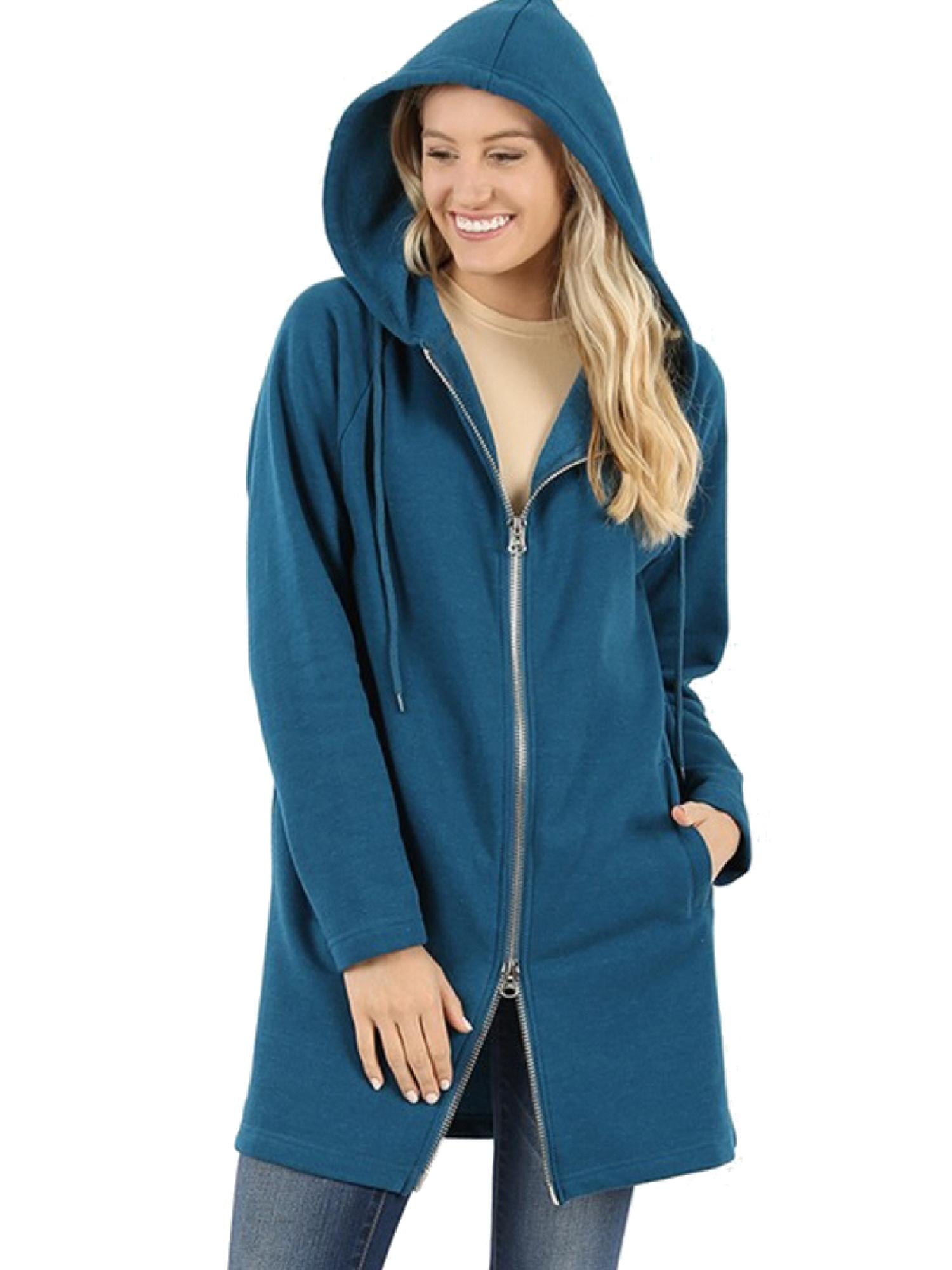 Womens Oversized Warm Zipper Hoodies Casual Long Sleeve Loose Pullover Hooded Sweatshirt Plush with Pockets Tops