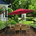 thumbnail image 3 of Solar Powered Outdoor Umbrella, 10 ft Patio Offset Hanging Umbrella with 24 Solar Powered LED Lights, Crank & Cross Base, Outdoor Patio Umbrella for Backyard Poolside Lawn Garden, Red, D087, 3 of 9