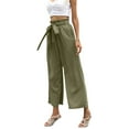 thumbnail image 2 of Inadays Women Wide Leg Pants High Waisted Cropped Paper Bag Pants Palazzo Pants 2023 Spring Summer Trousers with Elastic Waistband Pockets Belt Bow Knot, Army Green, M, 2 of 9