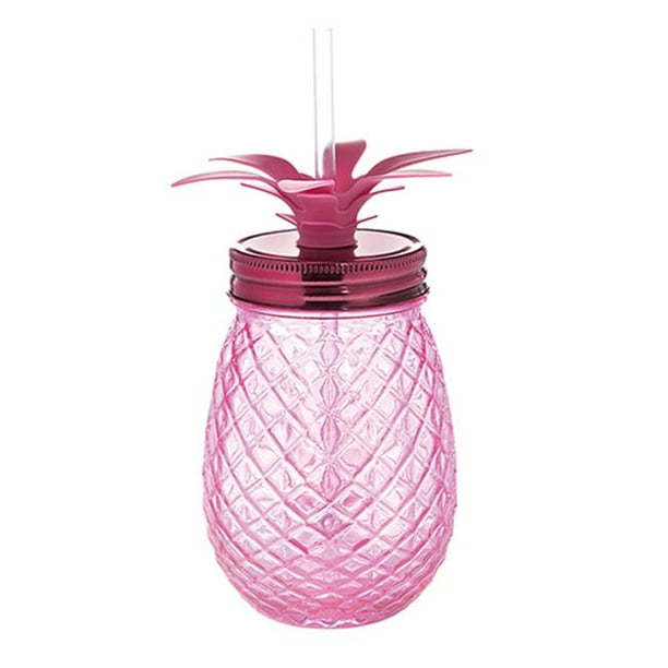 slant collections 16 oz glass pineapple sipper pink mason jar with lid