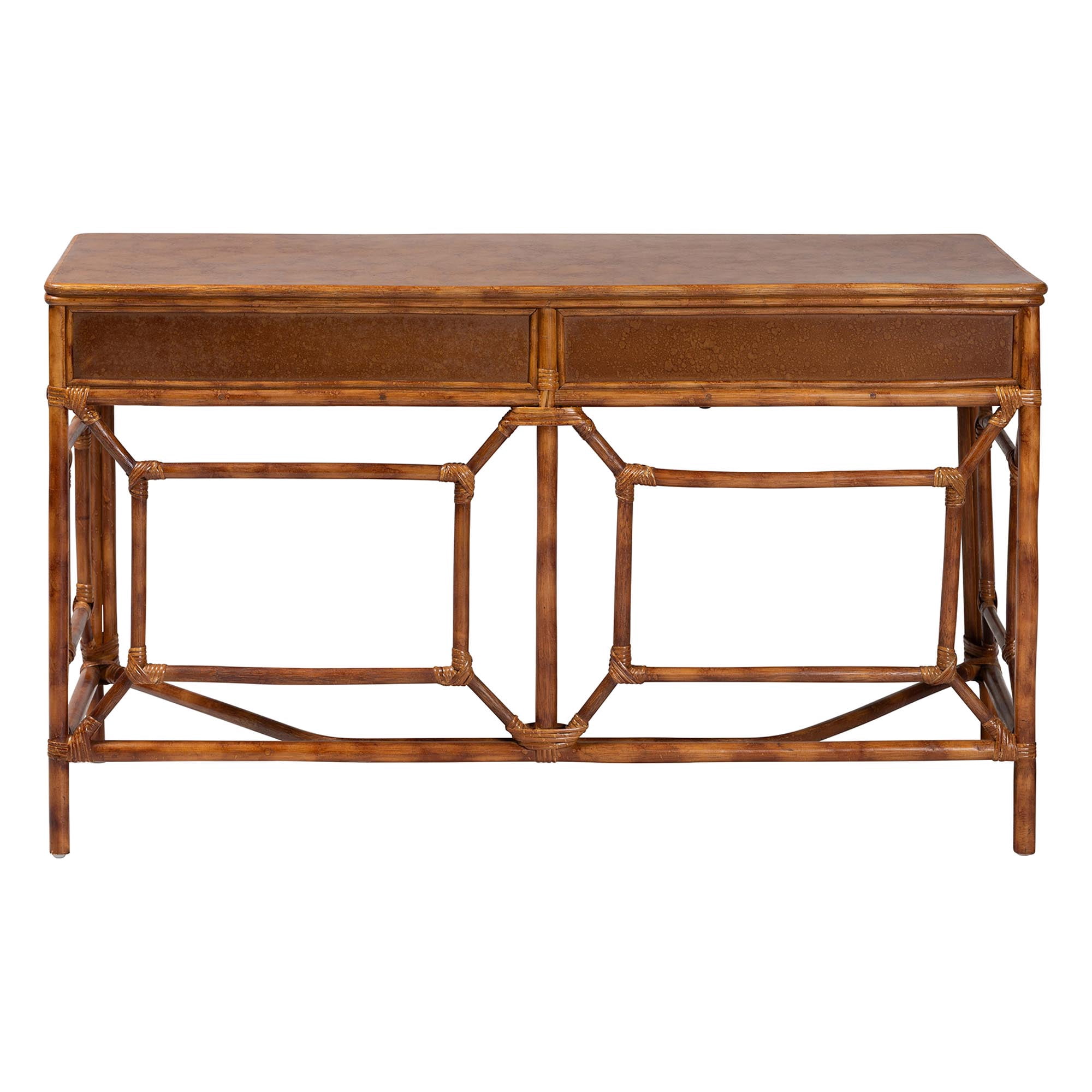 bali & pari Basile Boho Desk, 2-Drawer, Marbled Tortoise Brown
