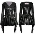 thumbnail image 3 of Yartina Robe Mini en Latex Punk pour Femmes en Cuir PU Brillant, Col en V Profond, Manches Longues en Maille pour Fête et Rave Noir m, 3 of 6