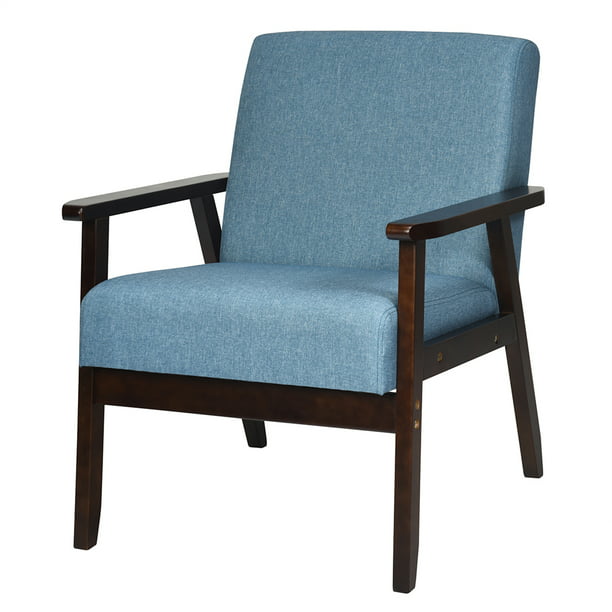 Gymax Wooden Upholstered Accent Chair Fabric Armchair Home Office Walmart Com Walmart Com
