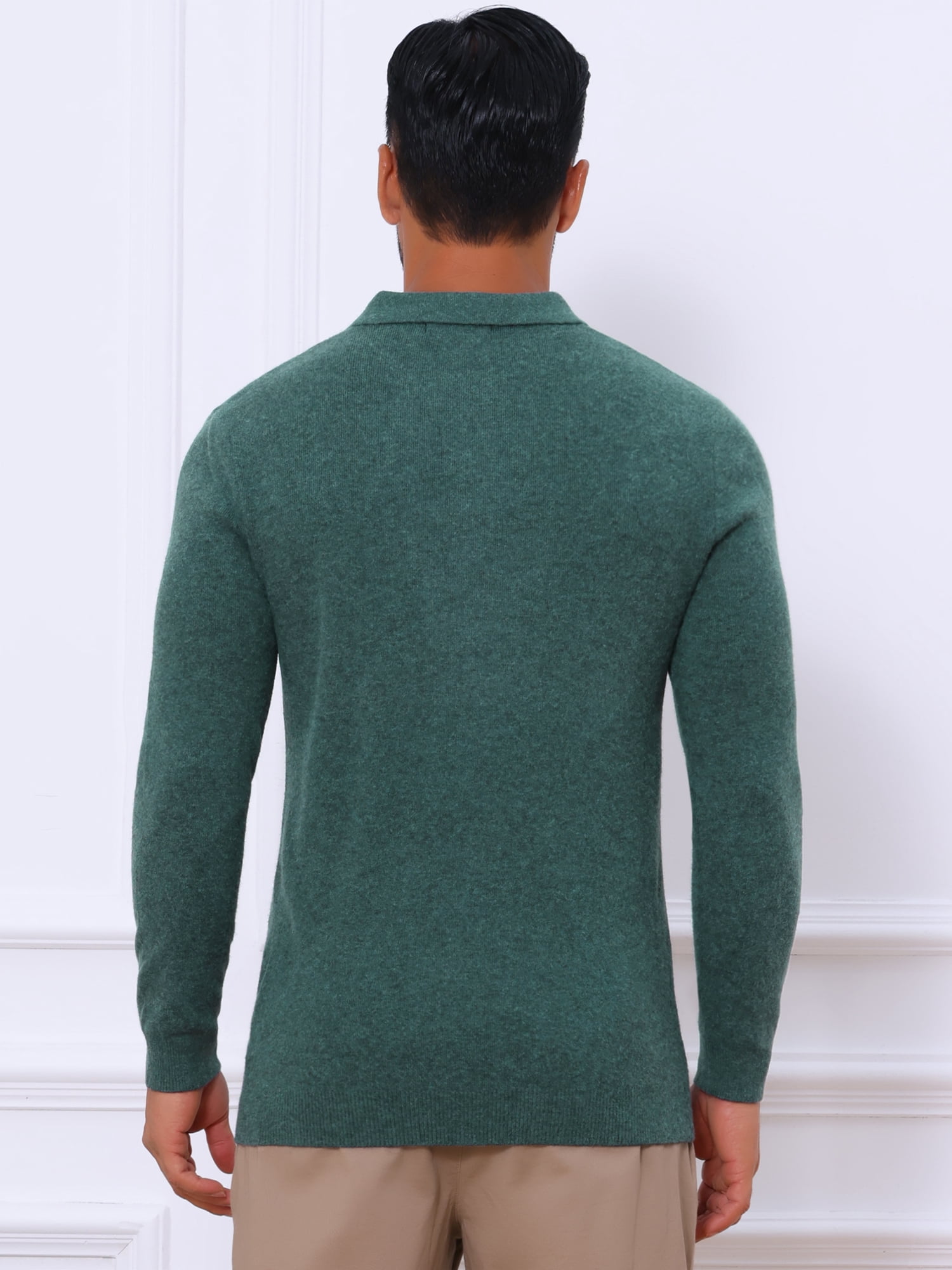 DARING DIVA Men's Long Sleeve Pullover Business Knitted Polo Shirt S Dark Green