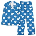 thumbnail image 2 of VBTAPA Womens Pajama Sets Valentine's Day Sleepwear Cute Heart Printed Long Sleeve Button Down Shirt and Wide Leg Long Pants 2 Piece Pjs Set Lounge Sets with Pocket Blue XXXL, 2 of 5
