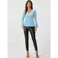 thumbnail image 2 of DARING DIVA V Neck Velvet Flare Long Sleeve Casual Top XS Light Blue, 2 of 6