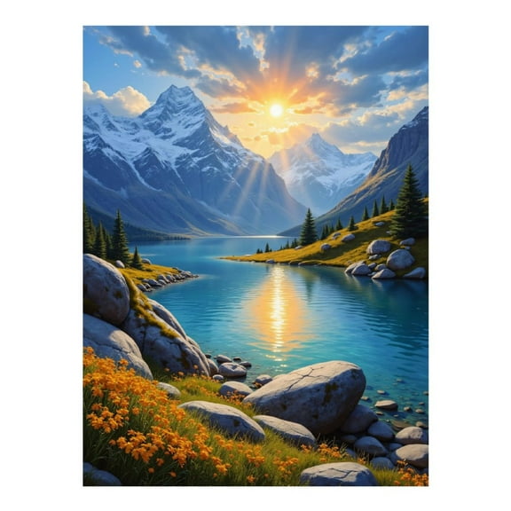 Diamond Art Kits for Adults, Mountain Lake Sunset Reflection 5D Diamond Painting Kits for Adults Beginners, DIY Full Drill Diamond Painting, Gem Art and Crafts 12x16