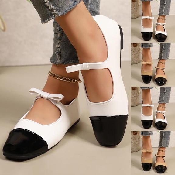 Hinvhai Mary Jane Flats for Women Ballets Flats Strap Shoes Dressy Comfortable Square Toe Mary Jane Buckle Flats Shoes White 9.5(43)