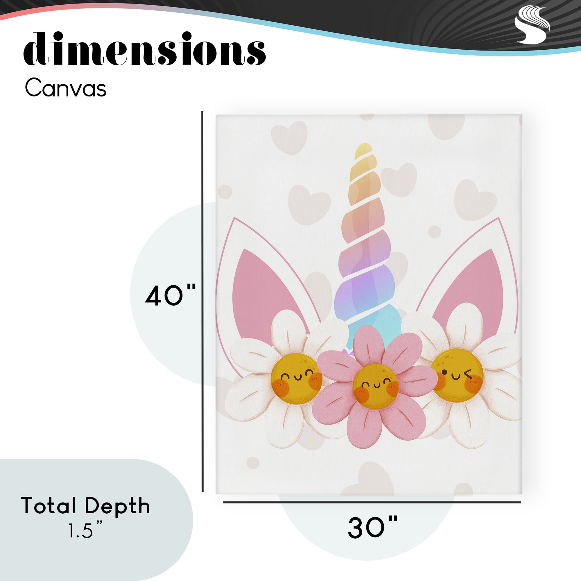 Daisy Unicorn with Hearts Canvas Wall Art, design by Jesse Keith
