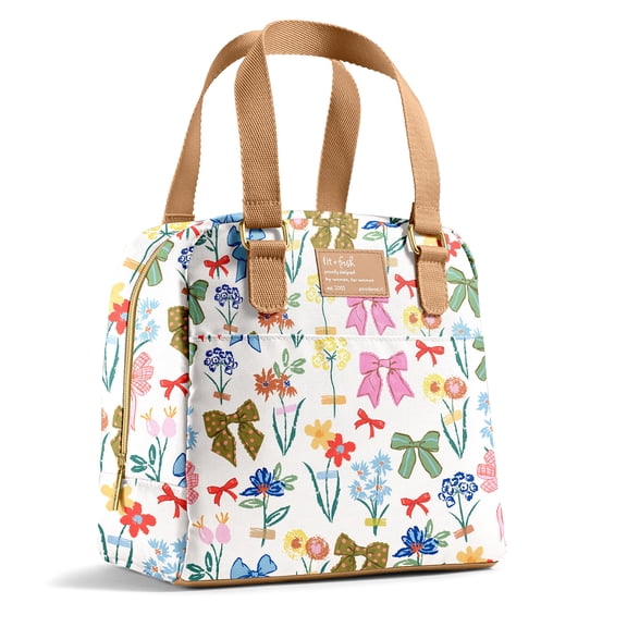 Fit & Fresh Minneola Lunch Bag for Women, Large Lunch Tote, Reusable Insulated Lunch Bag for Work, Stylish Lunch Box, Bows & Flowers, Designed to Help with Packed Lunches and Daily Commutes