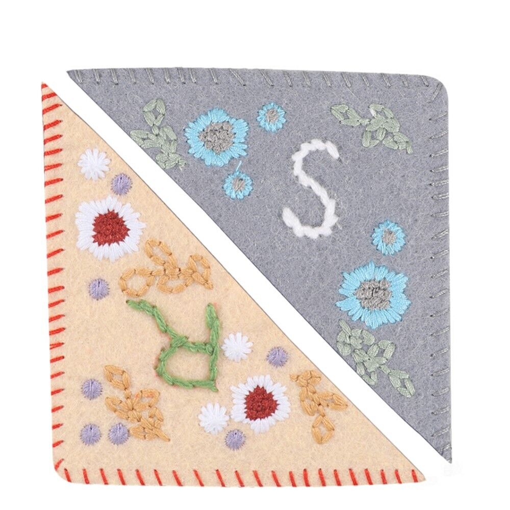 Jahy2Tech Hand Embroidered Corner bookmark Personalized R Felt Triangle