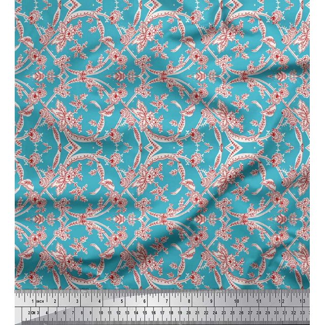 Soimoi Poly Georgette Fabric Leaves & Floral Artistic Decor Fabric Printed Yard 42 Inch Wide
