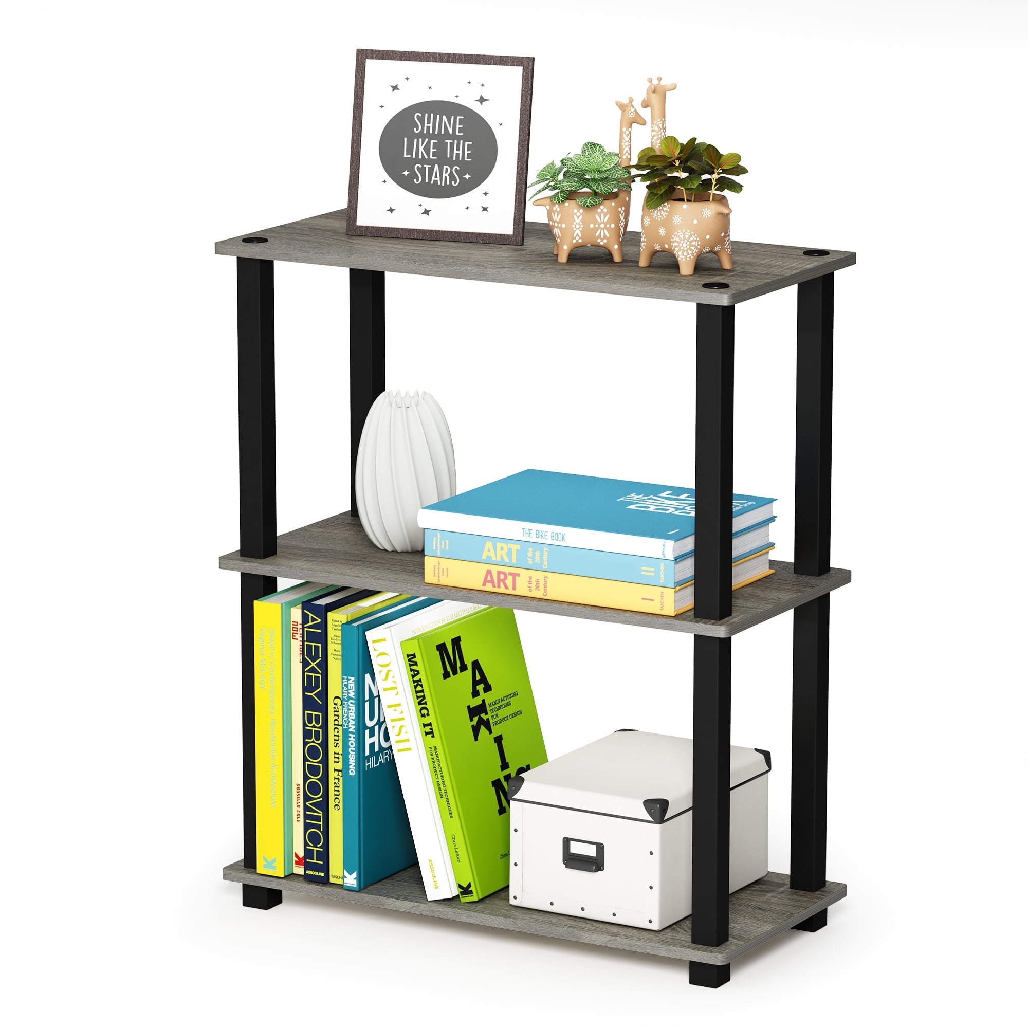Furinno Turn-N-Tube 3-Tier Compact Multipurpose Shelf Display Rack with Square Tubes, 18025GYW/BK