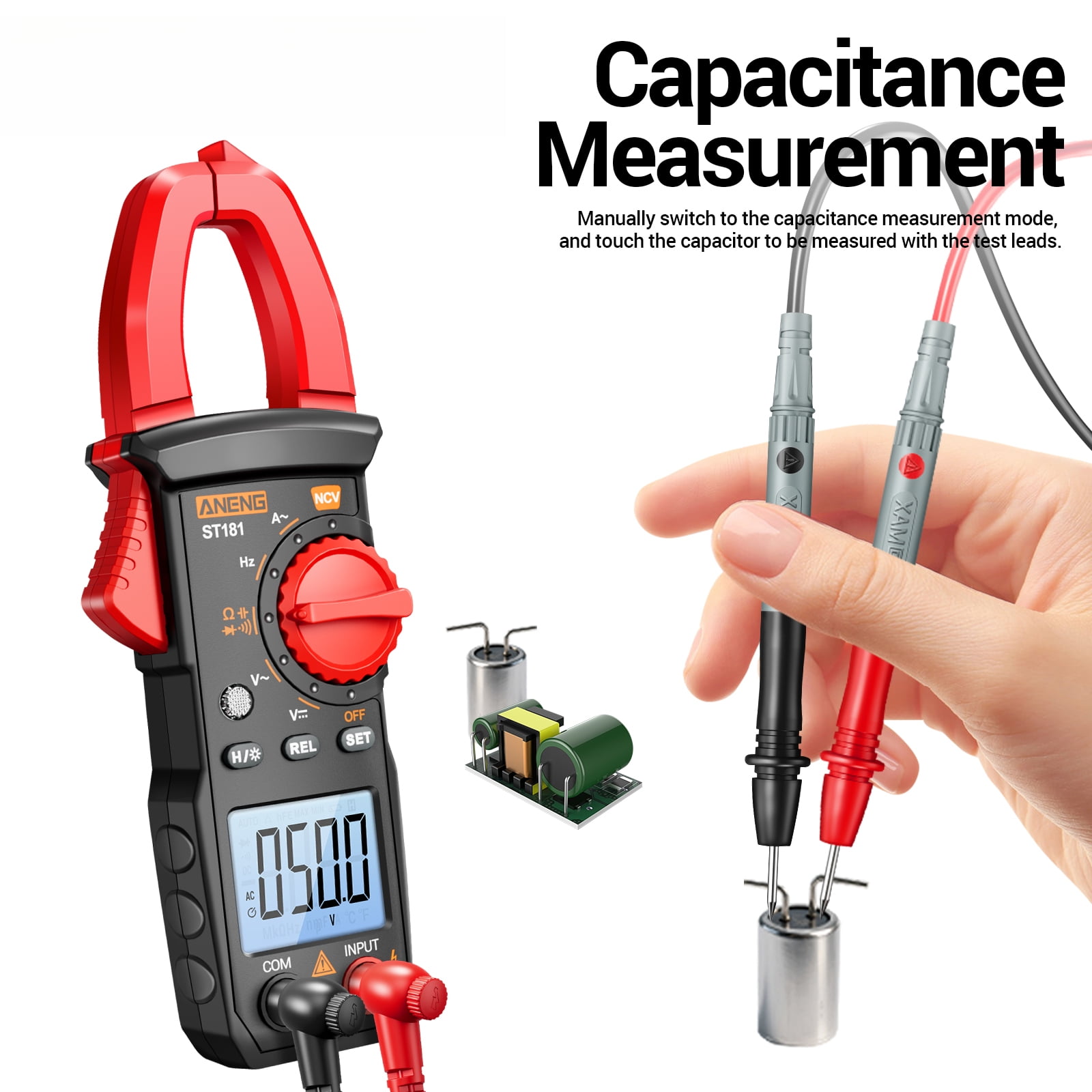 ST181 Digital Clamp Meter - 4000 Counts AC/DC Clamp Multimeter Measures Current, Voltage, Capacitance, Resistance, Frequency | NCV Detection for Electricians