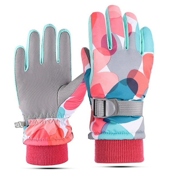 Guantes de esquí cálidos para niños de invierno, guantes de empalme estampados