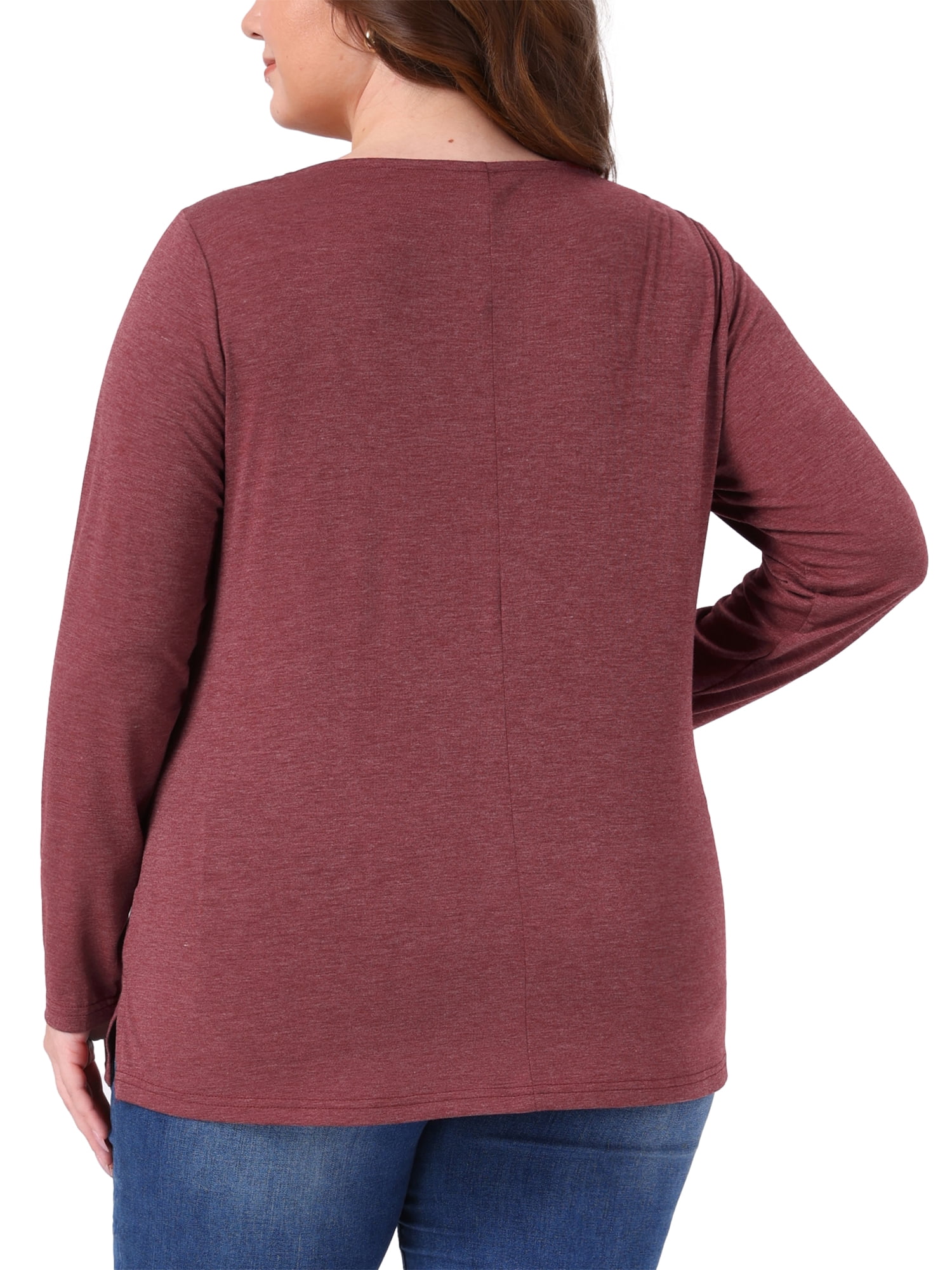 DARING DIVA Women's Plus V Neck Button Fall Pullover Shirt Loose Blouse 2X Burgundy