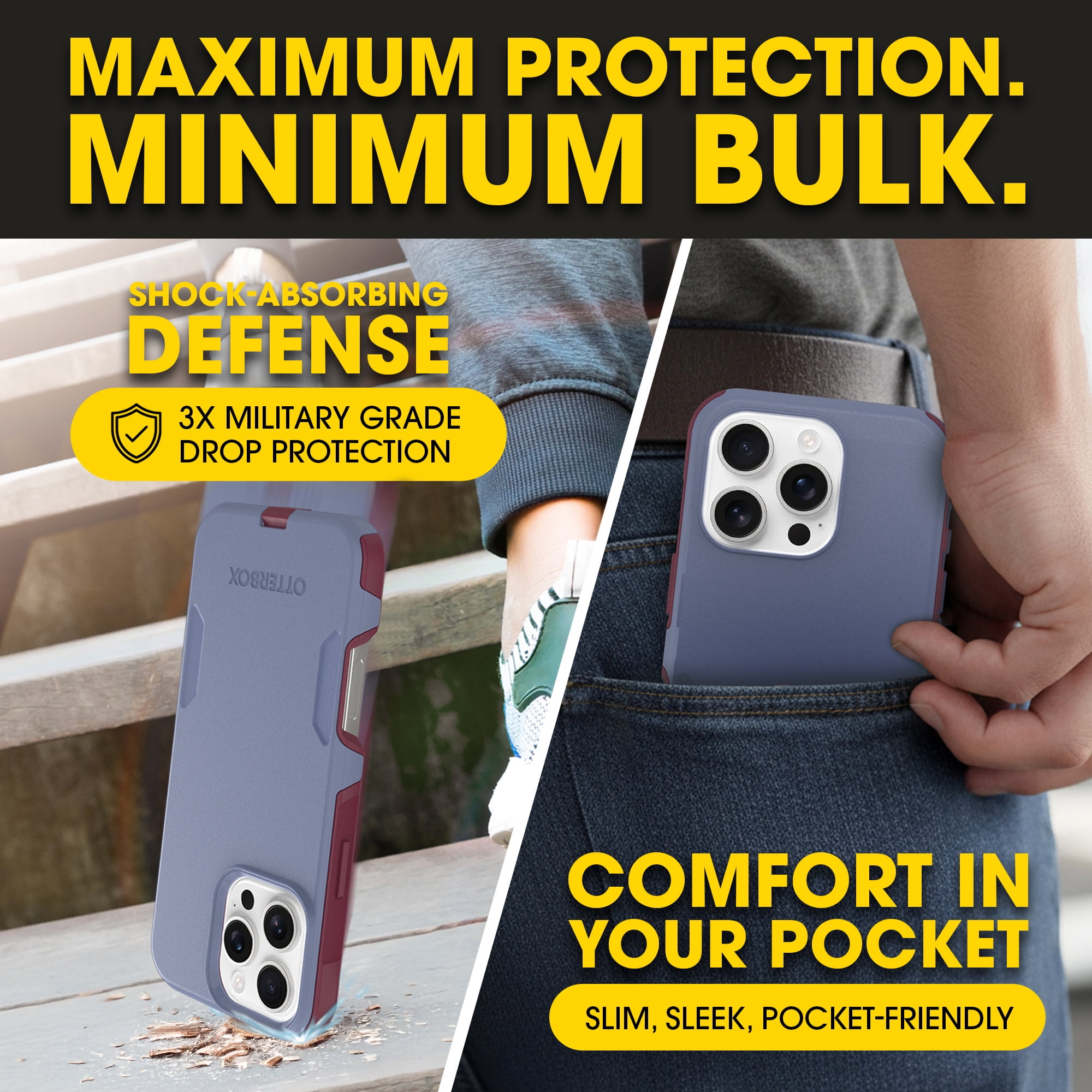 OtterBox iPhone 16 Pro Max (Only) – Commuter Series Case – Built-In MagSafe – Thin, Dual-Layer, Pocket-Friendly, Port Cover – Berry Seriously (Purple/Pink)
