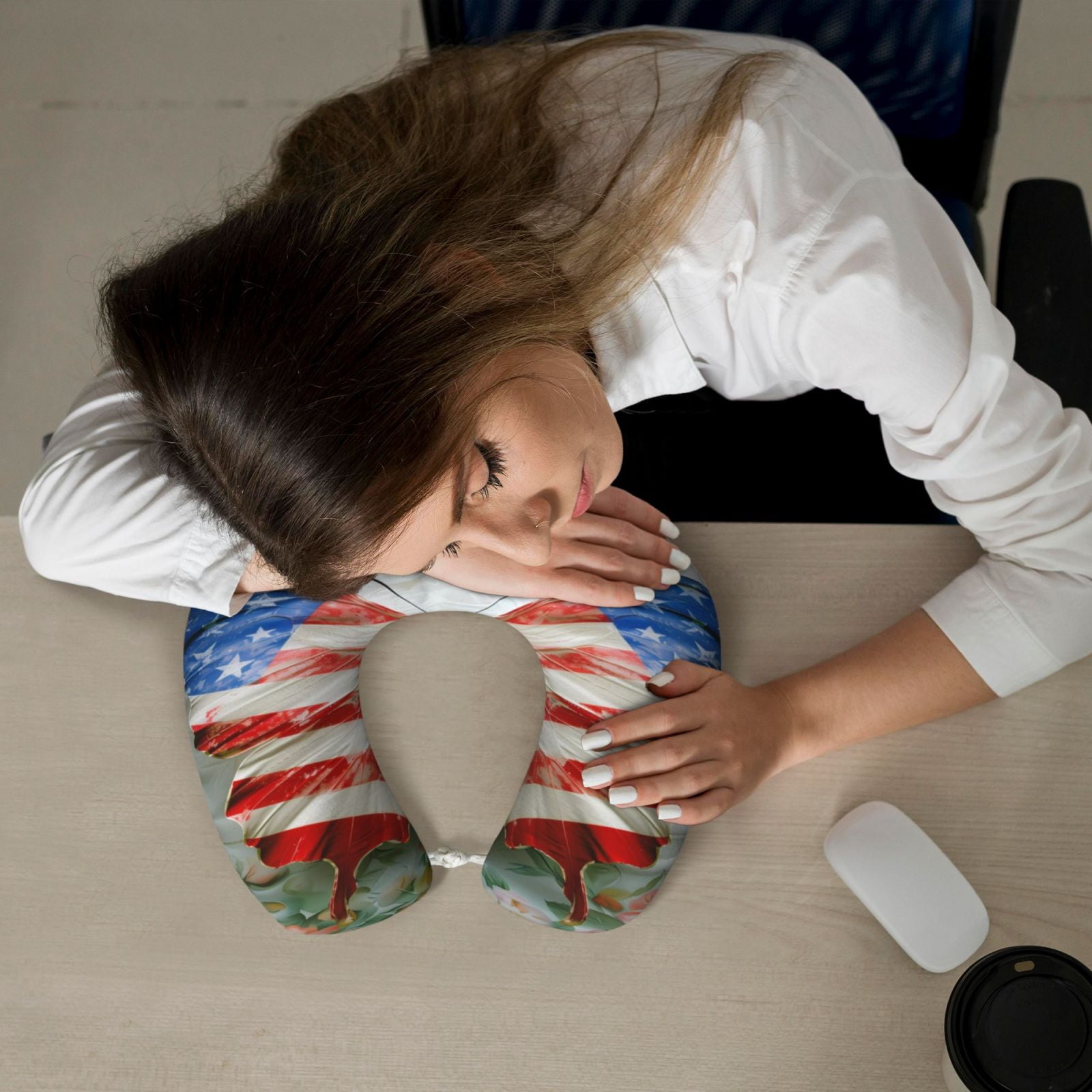 Xecao Patriotic Butterfly Floral Print Memory Foam Cervical Neck Pillow Versatile U-Shaped Pillows for Home,Office,Camping,Travelling,Soft Washable Cover
