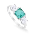 thumbnail image 2 of 3 Stone Princess Cut Engagement Ring Paraiba Tourmaline CZ 925 Sterling Silver Size 10, 2 of 6