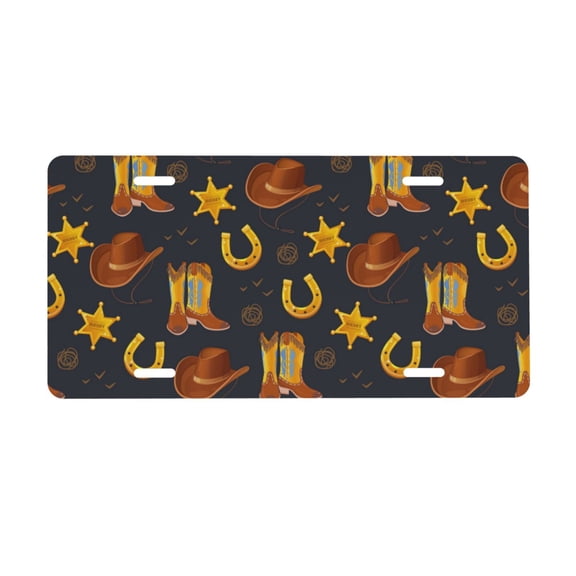 Easygdp Wild West Golden Horseshoe License Plate Car Front License Plate Car Decoration Car Accessories Front Tag Plate Standard Size