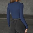 thumbnail image 4 of Women's Deep V-Neck Long Sleeve Top with Lace Hollow Out Detail, Sexy Fashion Fitted Blouse, Basic Tee,Dark Blue,Size XL, 4 of 4