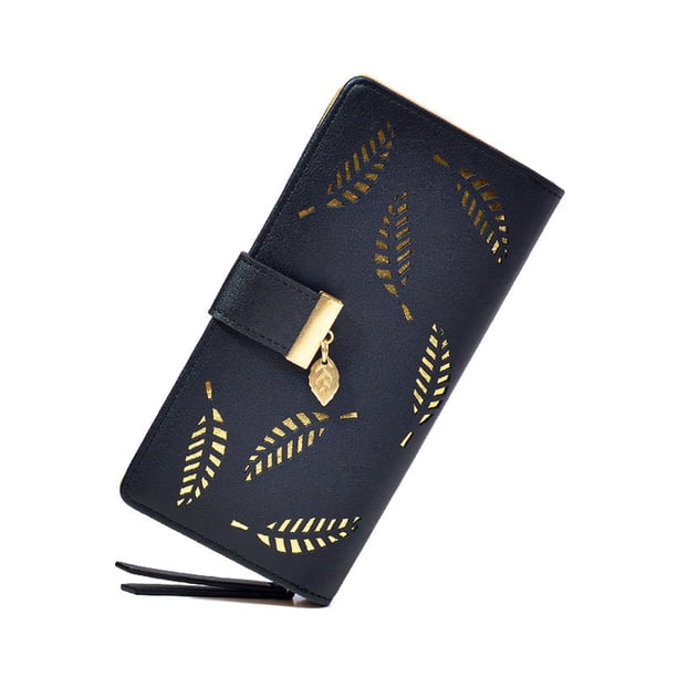 Jumpingount Cartera larga clásica y duradera para mujer hecha de cuero PU Cartera para mujer Cartera para mujer Monedero Carteras negro