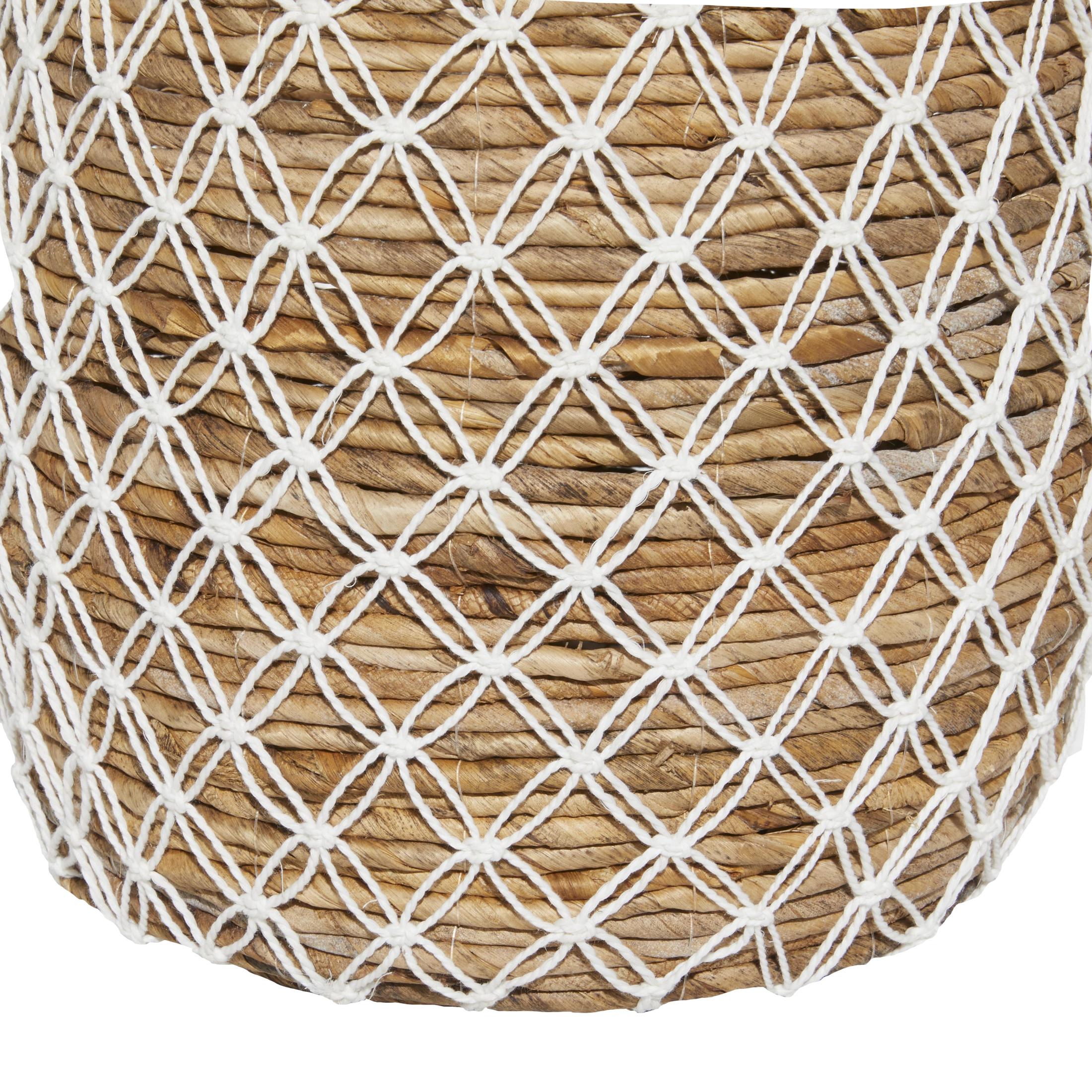 DecMode 19", 17"H Brown Banana Leaf Handmade String Detail Storage Basket with Handles, 2-Pieces