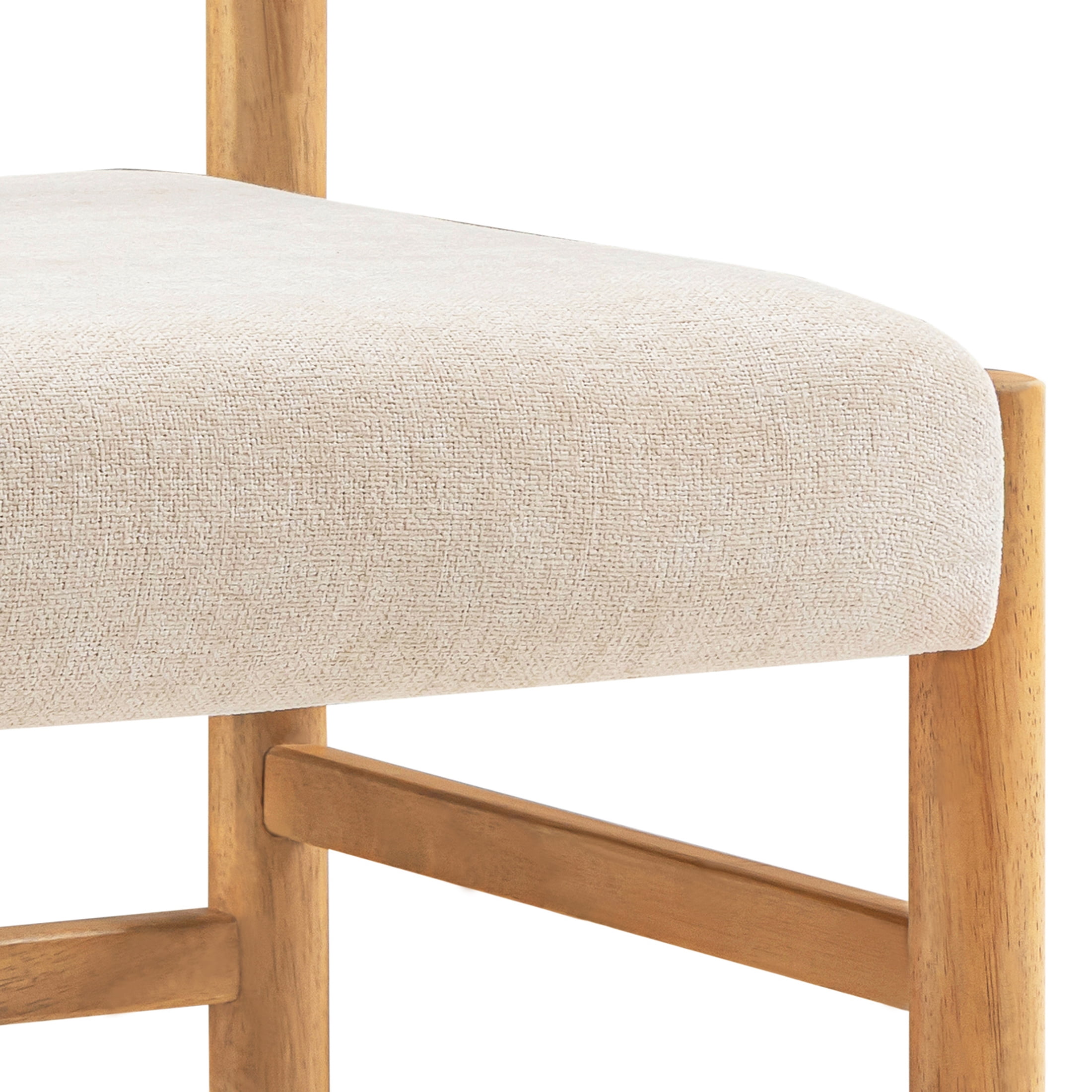 Mainstays Dowel Upholstered Dining Chairs, 2-Pack, Natural Teak Finish with Cream Fabric Seat for Indoor