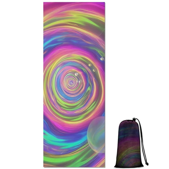 Colorful Tie Dye Spiral Pattern Hot Yoga Mat Towel Non Slip for Hot Yoga - Quick-Drying Yoga Mat Cover with 4 Corner Pockets with Travel Bag - Hot Yoga Towel Non Slip 70"x26"
