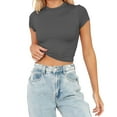 thumbnail image 2 of Women's Summer Short Sleeve Crop Top Casual Crewneck Slim Fit Basic Tee Shirt, 2 of 2