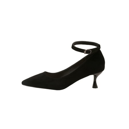 

Lacyhop Women Stiletto Heels Ankle Strap Pumps Pointed Toe Pump Shoes Work Lightweight Heeled Sandals Comfort Sexy Dress Shoe Faux Suede Black 5cm 9