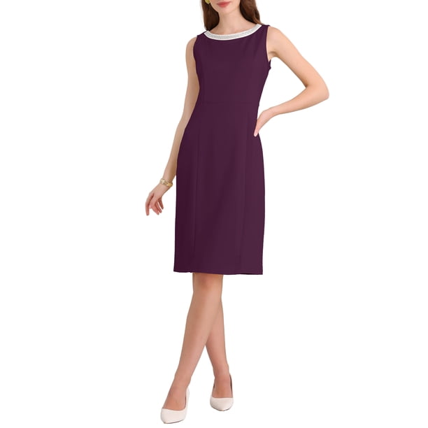 INSPIRE CHIC Vestido de Mujer sin Mangas con Rhinestones, Cuello Barco, Vestido Lápiz Ajustado L Púrpura