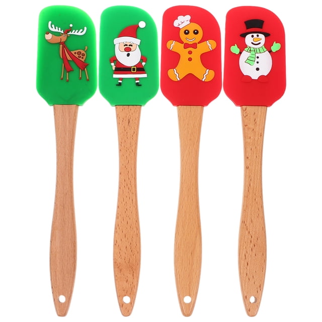 Shisuyan 4Pcs Christmas Baking Tools Silicone Cakes Cream Scrappers (Assorted Color)(Mixed Style)