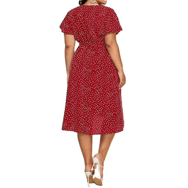 afspejle deltage politik Women's Plus Size Polka Dot Belted V Neck Short Sleeve A Line Dress Midi  Dress 4XL - Walmart.com