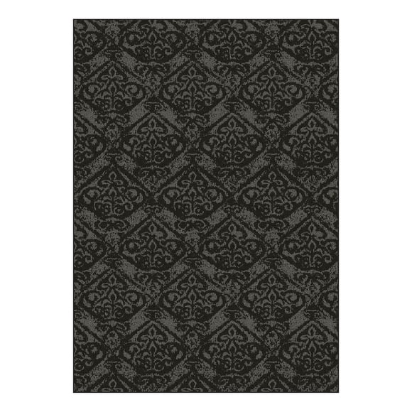 Mainstays Indoor Modern Black and Grey Damask Area Rug, 5' x 7', Machine Washable, Non-Skid Backing