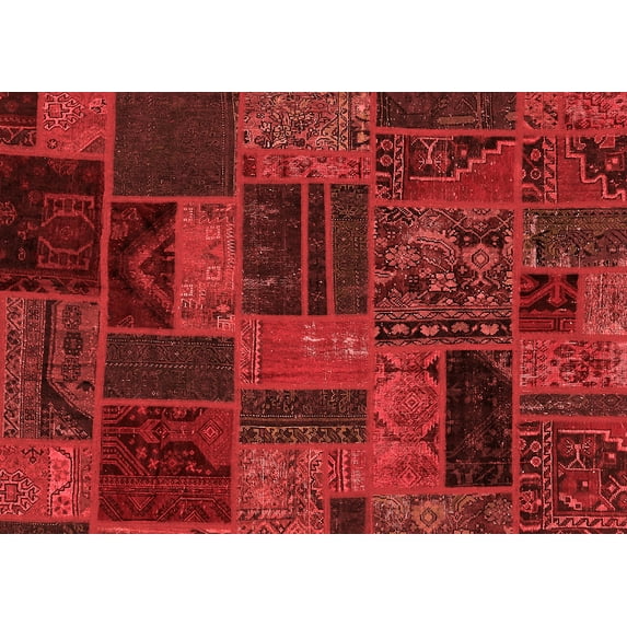 Ahgly Company Machine Washable Indoor Rectangle Patchwork Red Transitional Area Rugs, 6' x 9'