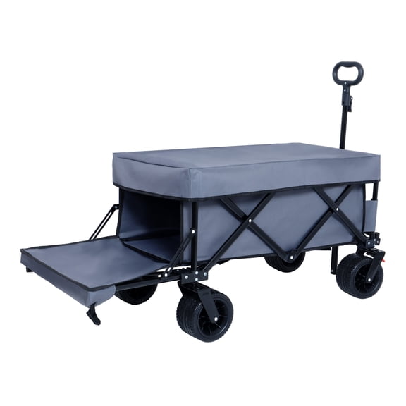 Foldable Wagon with Extended Tailgate, Waterproof Dustproof UV Resistant Wagon Rain Covers, Heavy Duty 400LBS, Large All-Terrain Beach Wheels