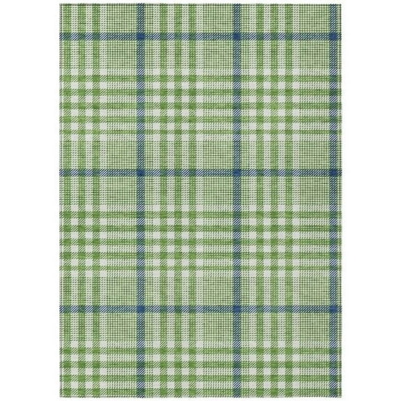 HomeRoots 601474 9 x 12 ft. Green & Ivory Plaid Washable Indoor & Outdoor Rectangle Area Rug