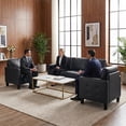 thumbnail image 6 of LAZZO 73" Faux Leather Couch, 3-Seater Sofa with USB Charging Ports and Tufted Armrests for Living Room and Office, Black, 6 of 8
